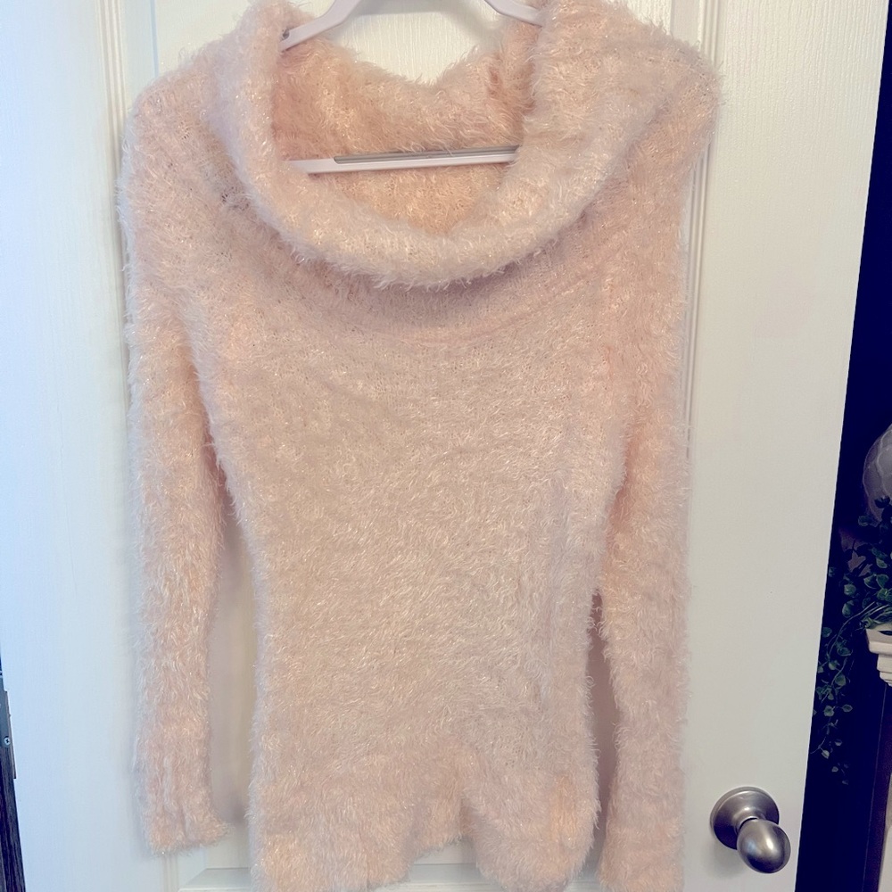 Bebe pink fuzzy nylon sweater size  M